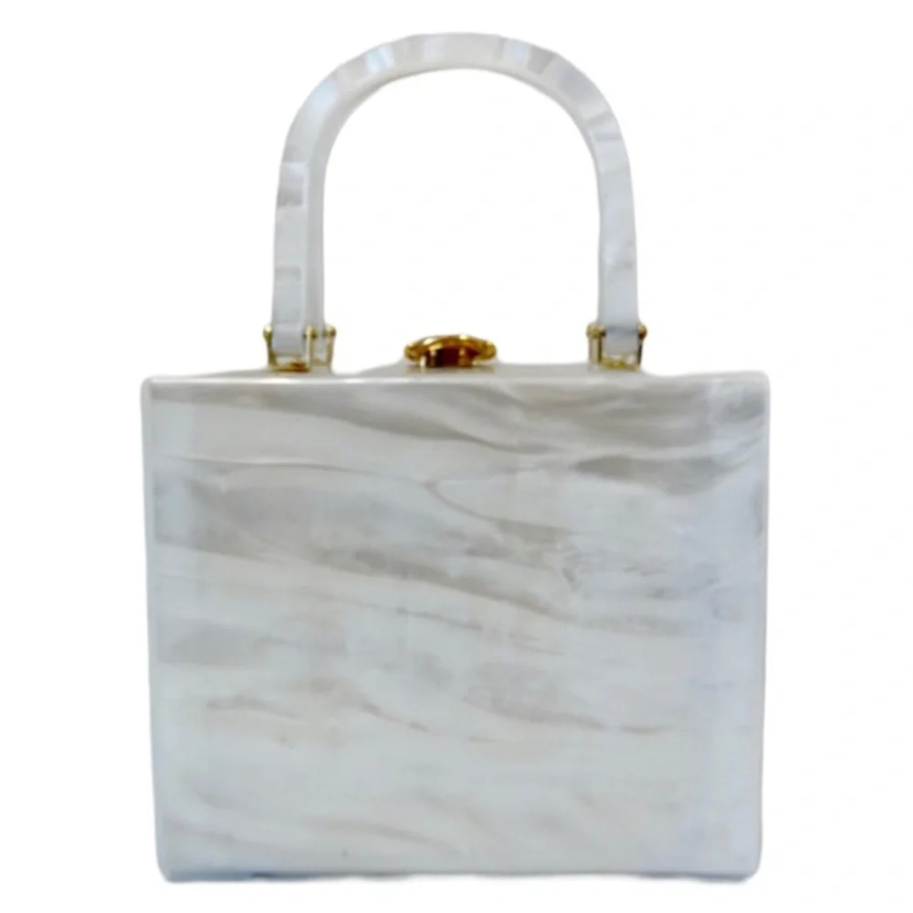 1950s Stylecraft Miami Lucite Top Handle Box Bag - Picture 3 of 7